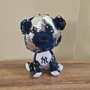 Foco NY Yankees Logo Sequin Bear Collectible Plush Bear - Silver and Blue NWT